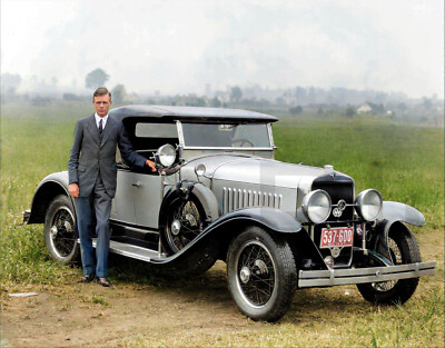 1927 Lindbergh standing next to his LaSalle roadster 11 x 14'' Photo Print