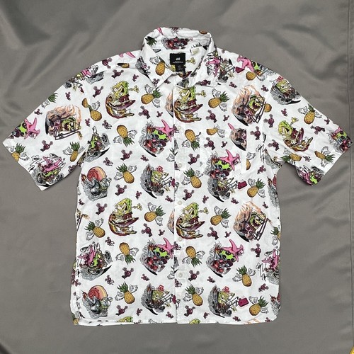 H & M SpongeBob Relaxed Fit Button Up Short Sleeve Collared Shirt White Multi S