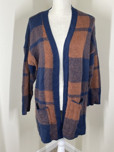 Camel Plaid Oversized Cardigan Sweater 