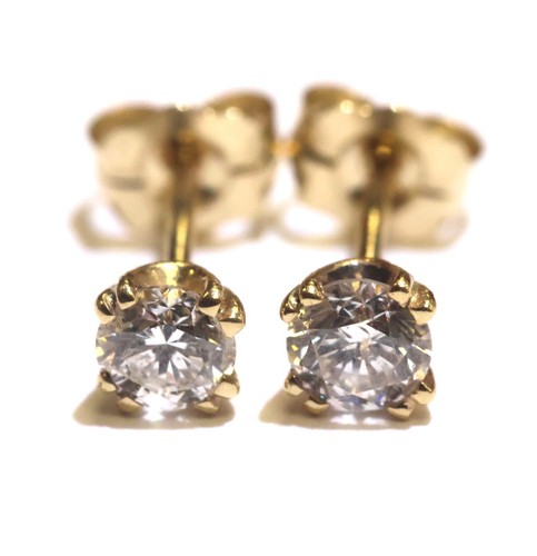 New 14k yellow gold .42ct SI2 H round diamond stud earrings .4G NATURAL SMALL