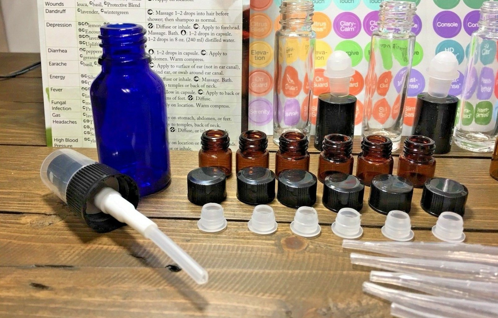 Essential Oil Kit 1,  Roll-On Vials, Spray Bottles, Roller Labels, Book Guide