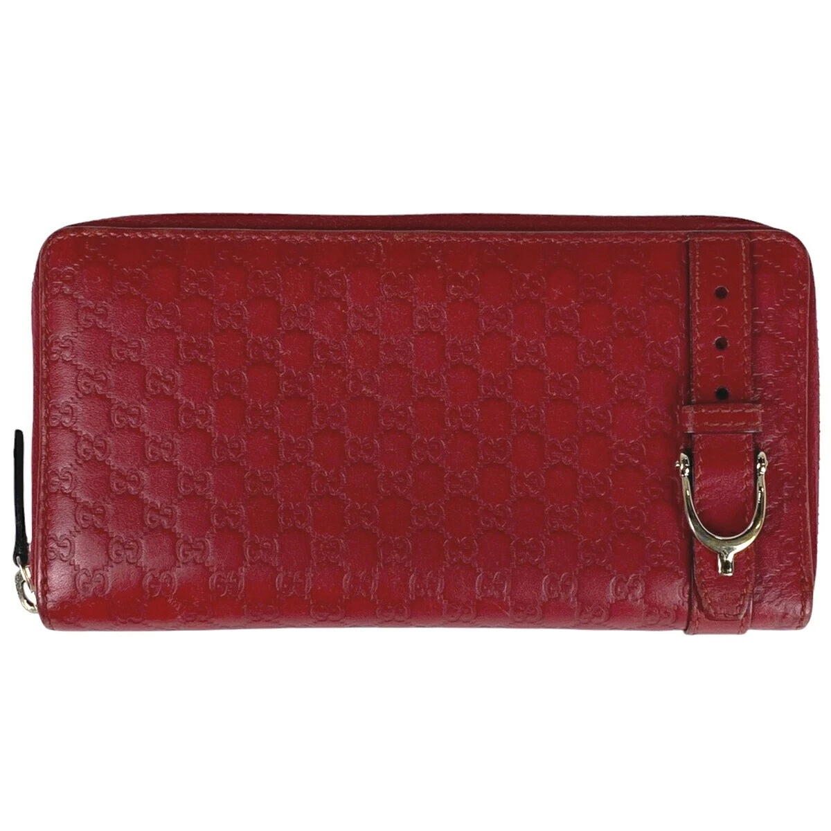 GUCCI Micro Shima fermeture éclair ronde longue ceinture motif fermeture éclair cuir rouge 309758