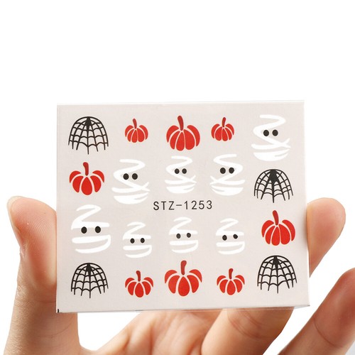 10PACK Nail Art Water Decals Stickers Halloween Pumpkins Spiders Web Mummy Ghost - Picture 8 of 12