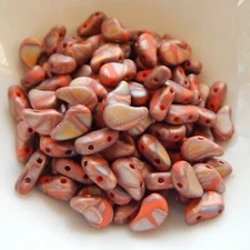 Paisley Duo (30 beads) Two Hole Opq Orange Full Capri Gold Matte Batik