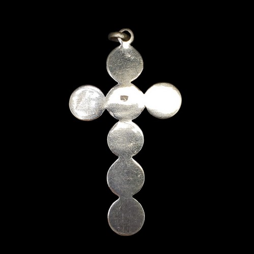 Vintage Large Sterling Silver Rose Quartz Cross Pendant 14.6 Grams - Picture 2 of 7