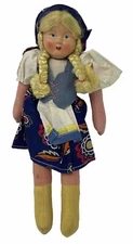 Vintage 1940's Polish? Stuffed Doll Clothed Blonde Hair Creepy Face Girl's Toy