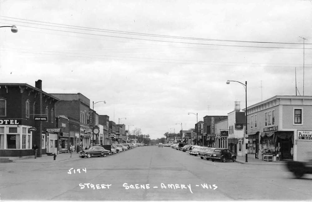 Amery Wisconsin Business District Street Scene Real Photo Postcard