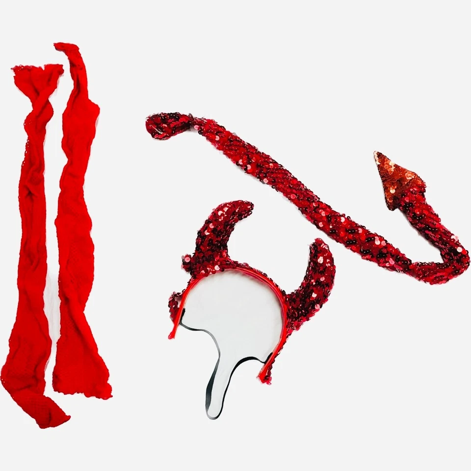 Женский красный дьявол костюм комбинезон / парик / блестки юбка / рожки / хвост - Изображение 3 из 4