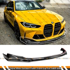 Carbon Fiber V Style Front Bumper Lip Spoiler For 2021-25 BMW G80 M3 G82 G83 M4