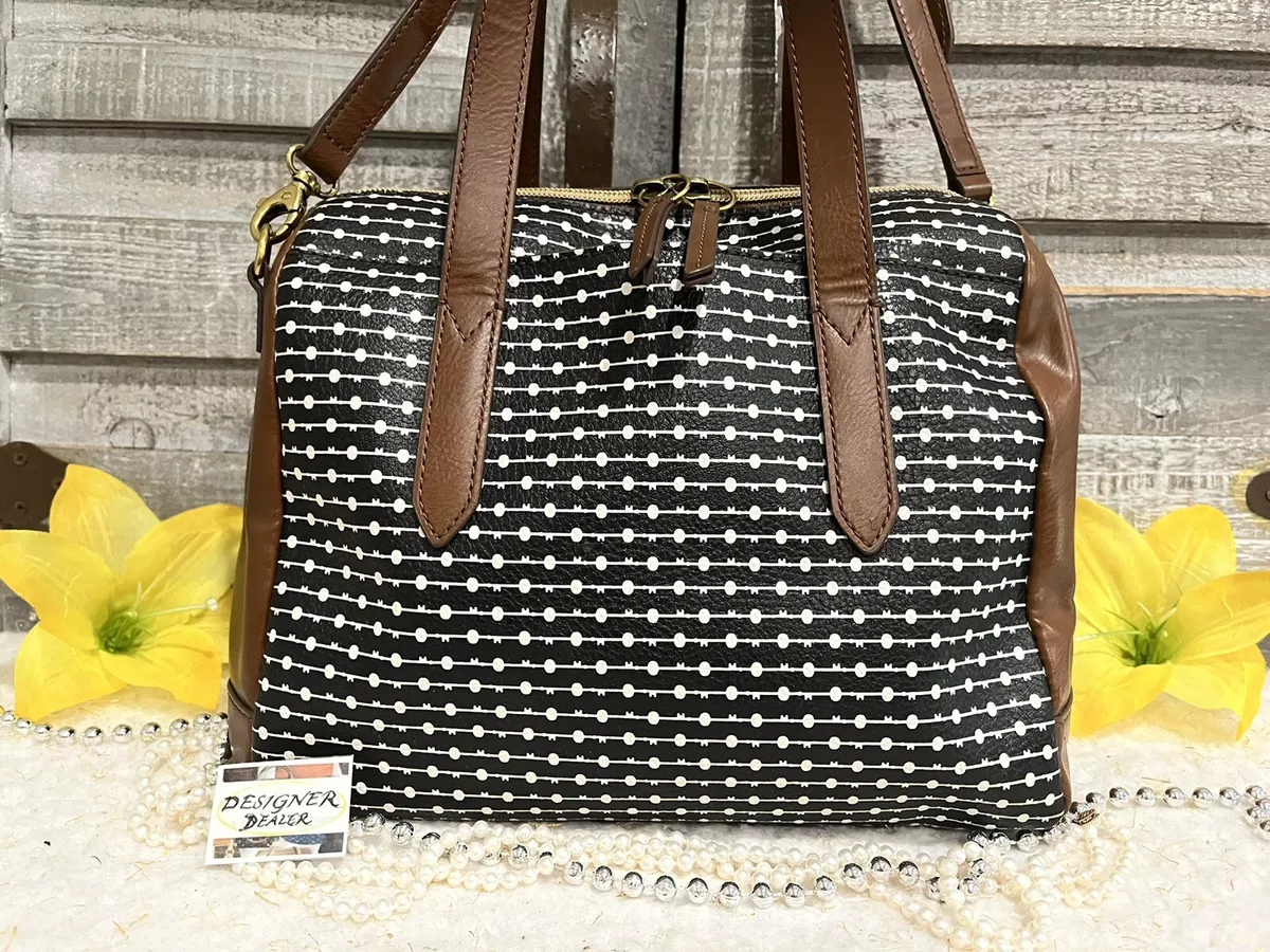 AUTHENTIC FOSSIL Sydney Black White Satchel EUC