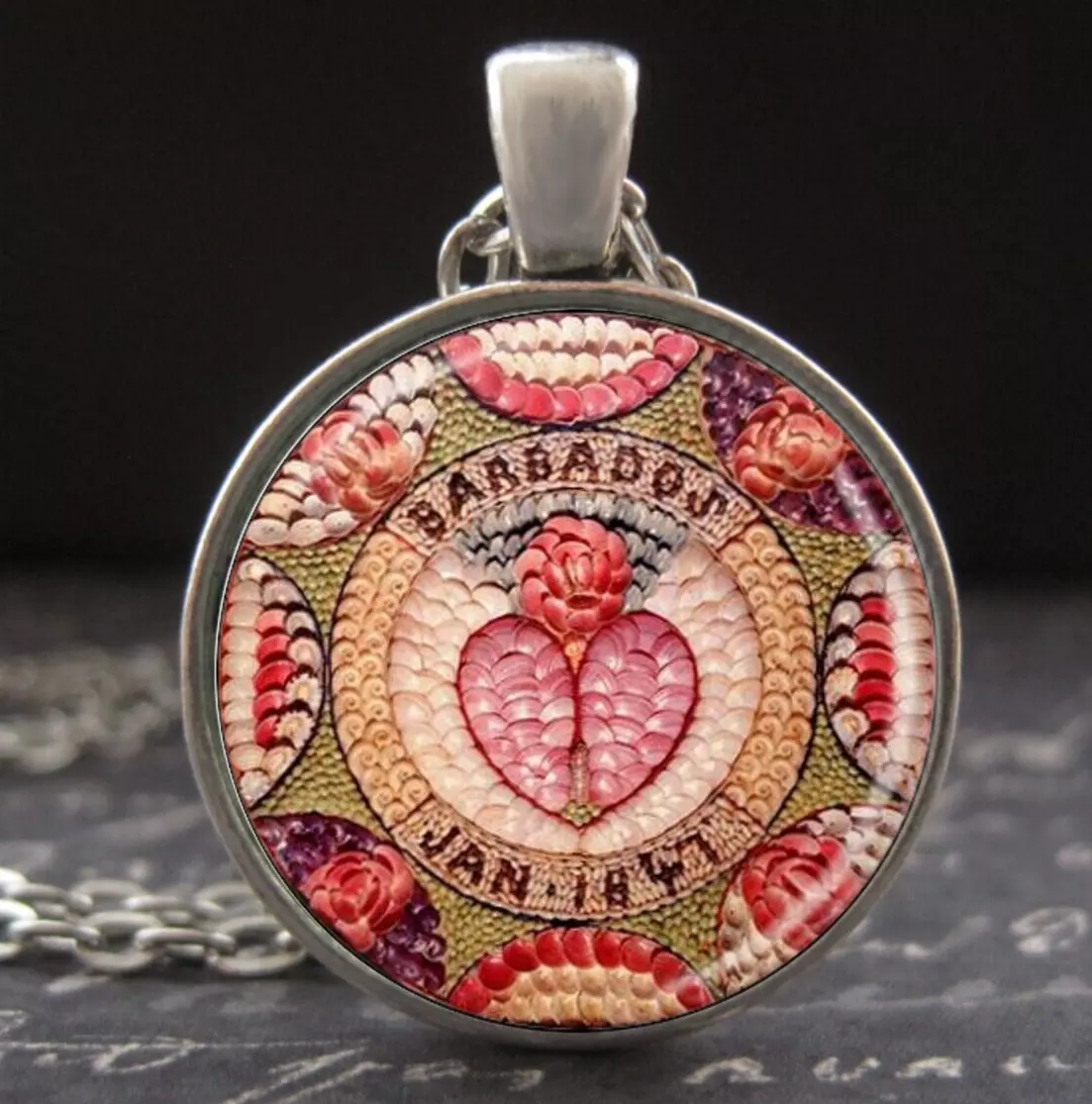 Sailor s Valentine Antique Shell Art Necklace Hand Crafted Barbados 1847 Pendant