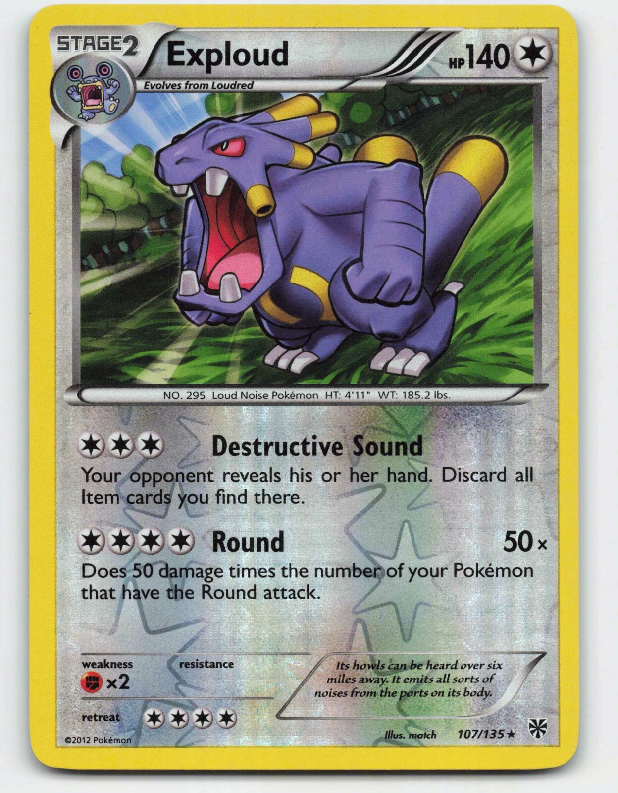 2012 Pokemon, Plasma Storm, #107/135 Exploud, Reverse Holo Rare