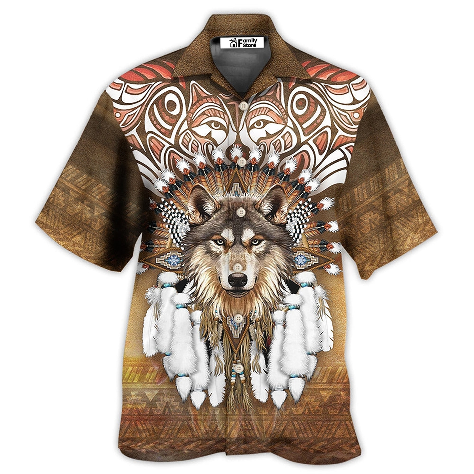 Native Feather Wolf King Style   Hawaiian Shirt