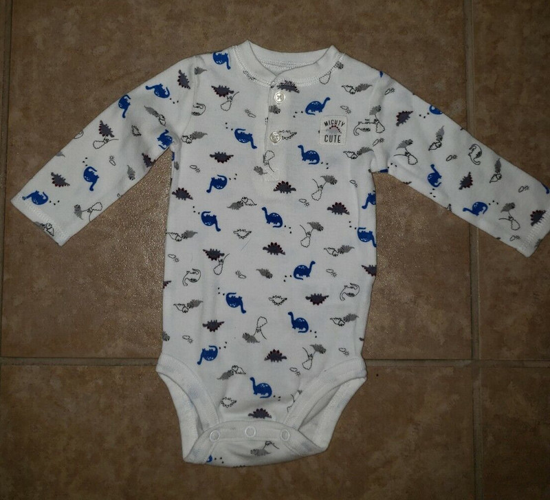Just One You White Dinosaur One Piece Henley Bodysuit Long Sleeved 3 M 0-3 M