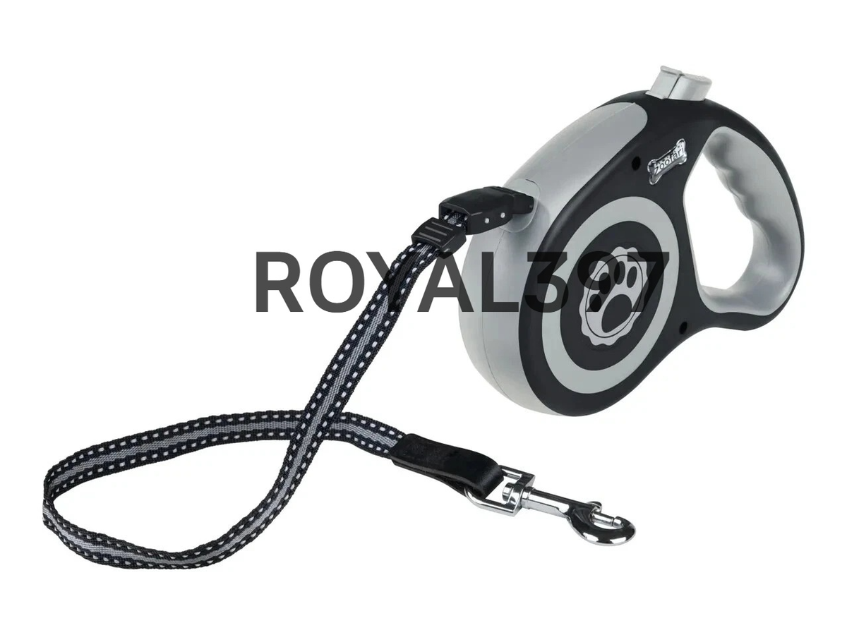 Zoofari Retractable Dog Lead Grey Black Medium Large 5m Tape Reflective  35kg Max