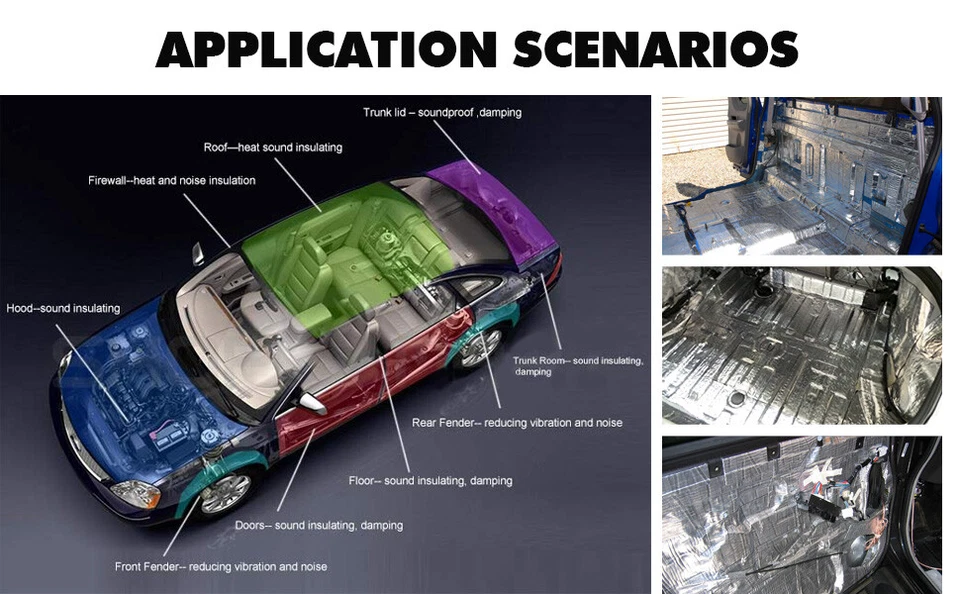 Alfombrilla autoadhesiva ignífuga de aislamiento térmico para capó de coche motor Foto 3 de 4