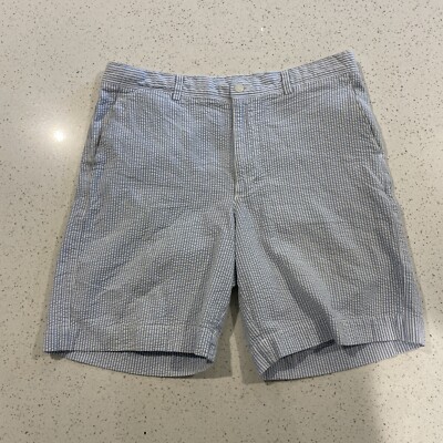 Lyle Scott Shorts Mens 34W Blue Seersucker White Striped Flat Front Zip Cotton