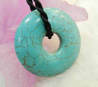 48mm natural blue turquoise gems donut circle bead pendant necklace 18''  AAA
