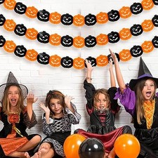 2 Pack Halloween Banner Garland 3M Hanging Paper Pumpkin Bat Skull Spider Decor
