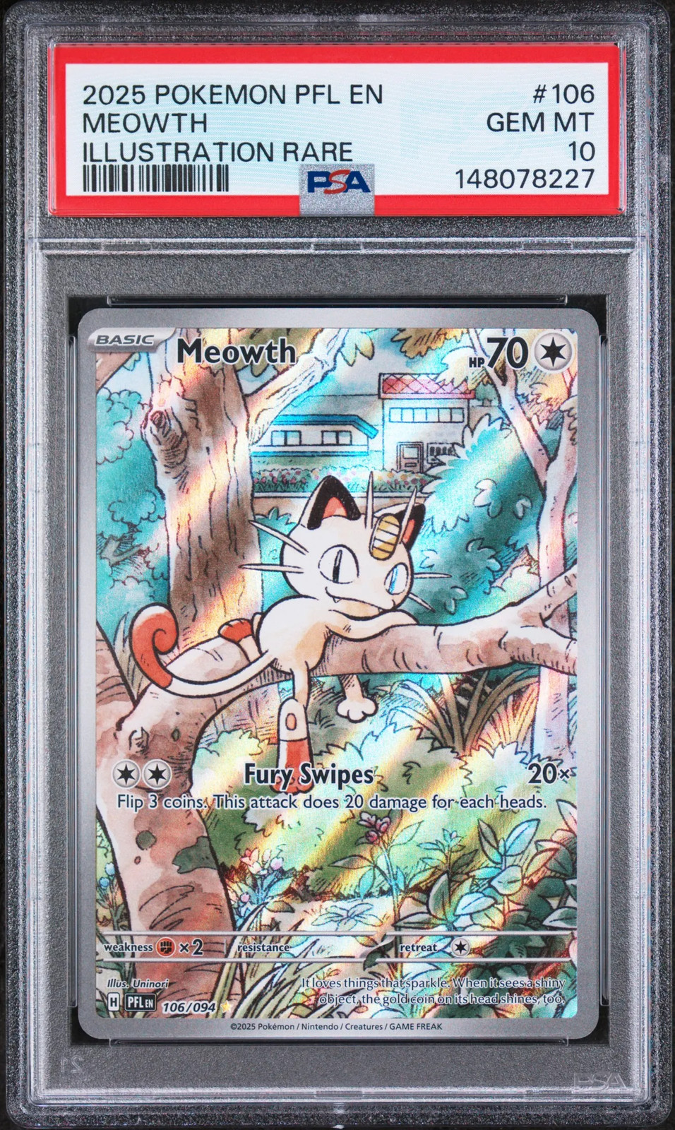 2025 Pokemon PFL EN-Phantasmal Flames Meowth #106 Illustration Rare PSA 10