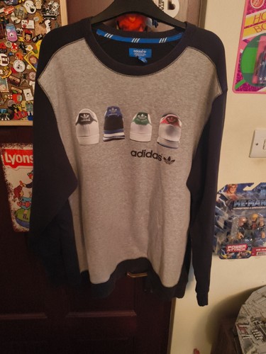 adidas Crew Palced Stan Smith Edition Men's Sweater Grey Black 2xl - Picture 1 of 6