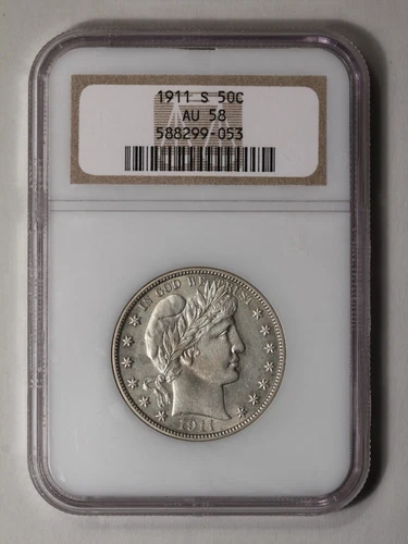 1911-S Barber Half Dollar 50C NGC AU58