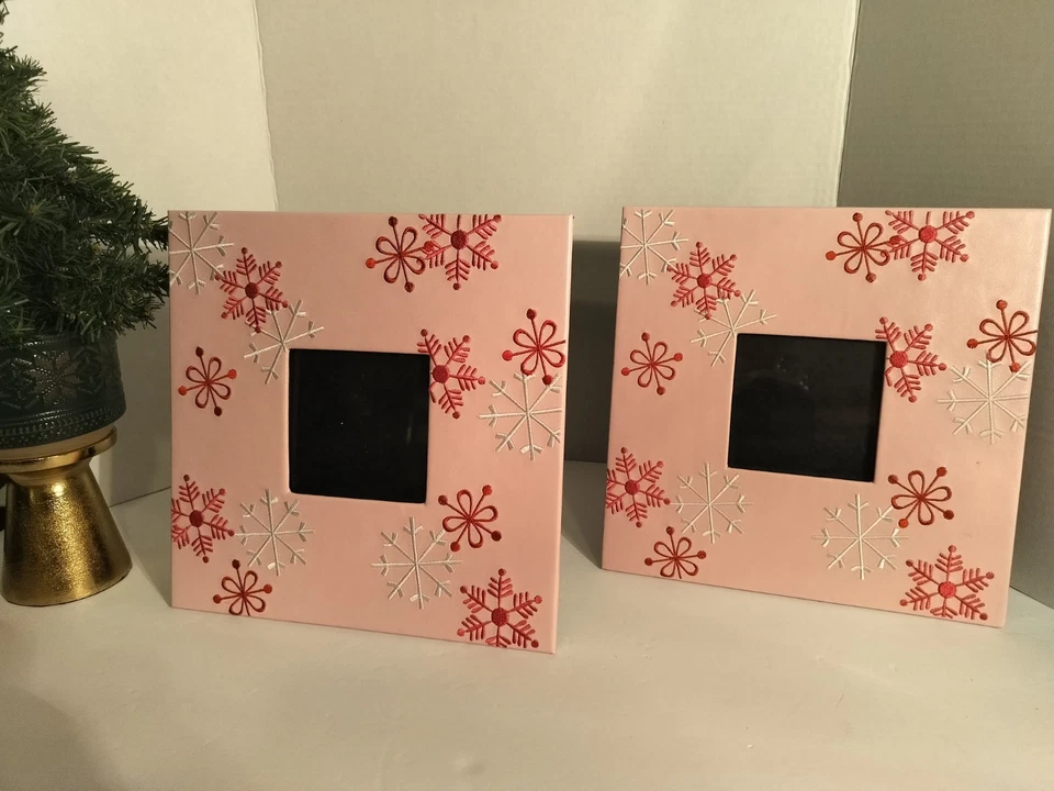 Pier One Imports Pink "Leatherette" Snowflake Photo Frames, Set Of Two (2) , EUC - Image 3 of 4