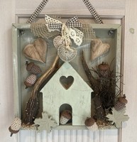 Handgefertigter Landhaus Deko TüRkranz Holz Tablett HäNger Haus Geweih -1056
