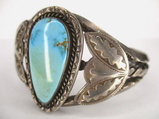 Navajo Sterling Silver & Turquoise Cuff Bracelet Native American Southwest