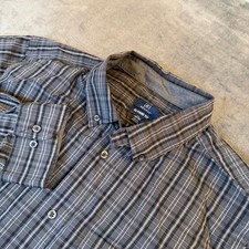 George Classic Fit Button Up Shirt Mens Extra Large Black Gray Plaid Stretch