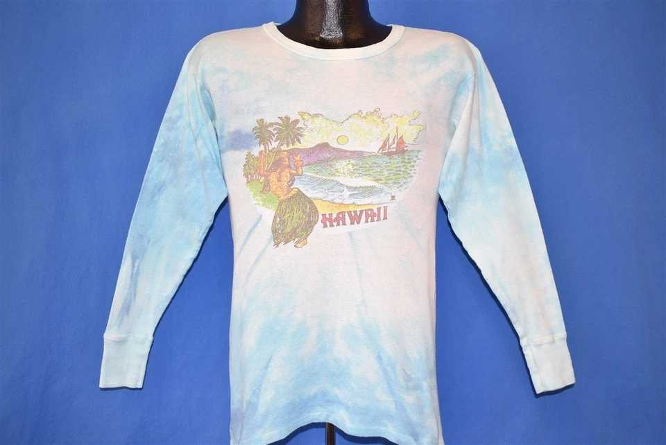 Camiseta de colección años 70 HAWAII WEED MAUI WOWIE HULA BAILARINA DA KINE TIE DYE COSTILLA PUNTO LS M Foto 2 de 4