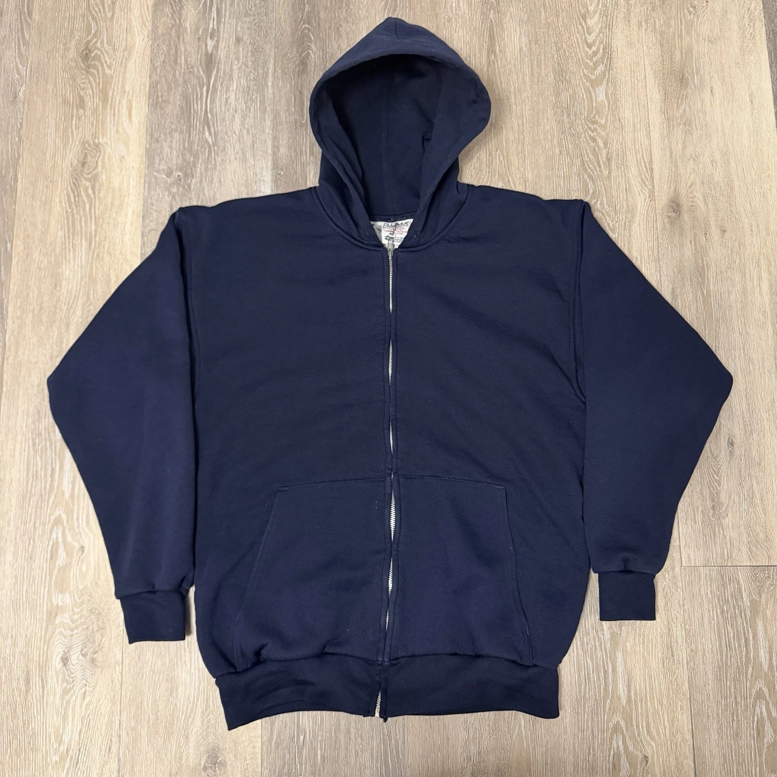 Vintage Pluma Full Zip Blue Hoodie Waffle Lined Thermal Men’s Large