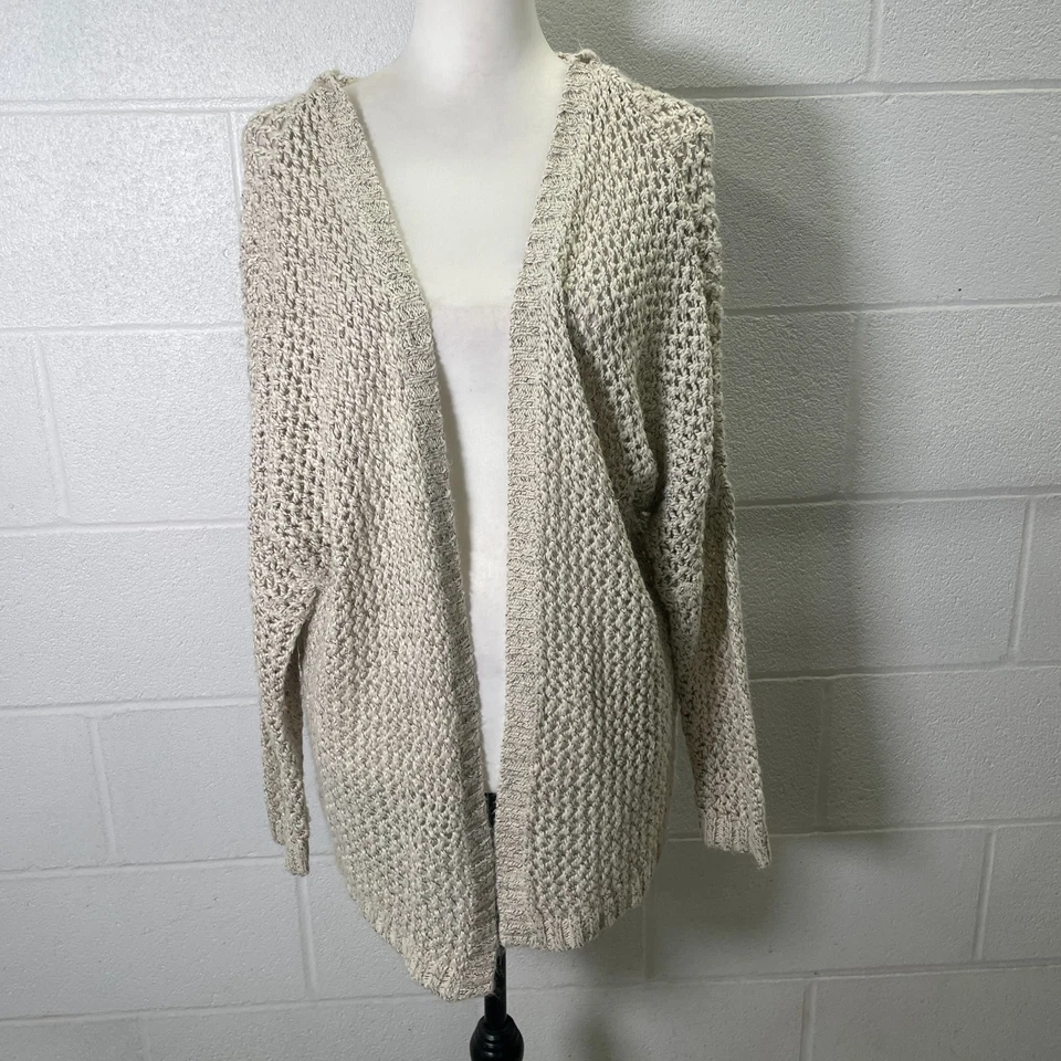 Cardigã suéter feminino algodão na malha pequeno cinza crochê com capuz frente aberta - Imagem 2 de 4