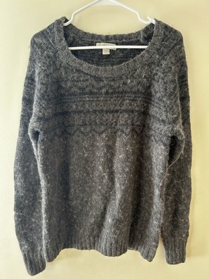 VTG Gander Mountain Sweater XL Gray Wool Alpaca Blend Fuzzy Knit Y2K Grunge