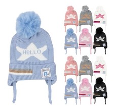 12 Pack Of Kid  s Winter Warm Knit Cap Ski Stripe Hello Beanie Hat with Pompom