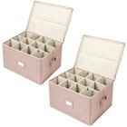Wine Glass Storage Box 2 Pack, Stemware Storage Containers Cases with Divider...