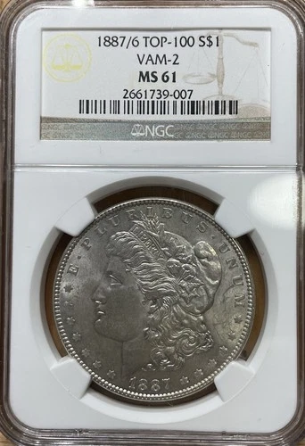 1887/6 Top 100 Vam-2 MS61 NGC Graded Morgan Silver Dollar