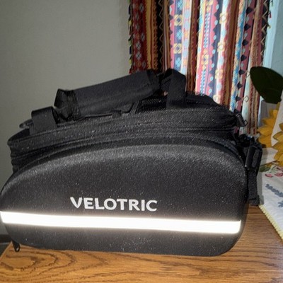 Velotric Rack Top Rear Trunk Bag, 10L, Reflective Bands, Zip, Black/Gray