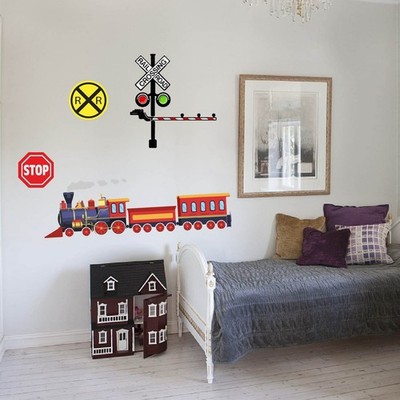 PLIGREAT Train Railway Road Sign Wall Stickers, Removable Vinyl Peel and Stic...