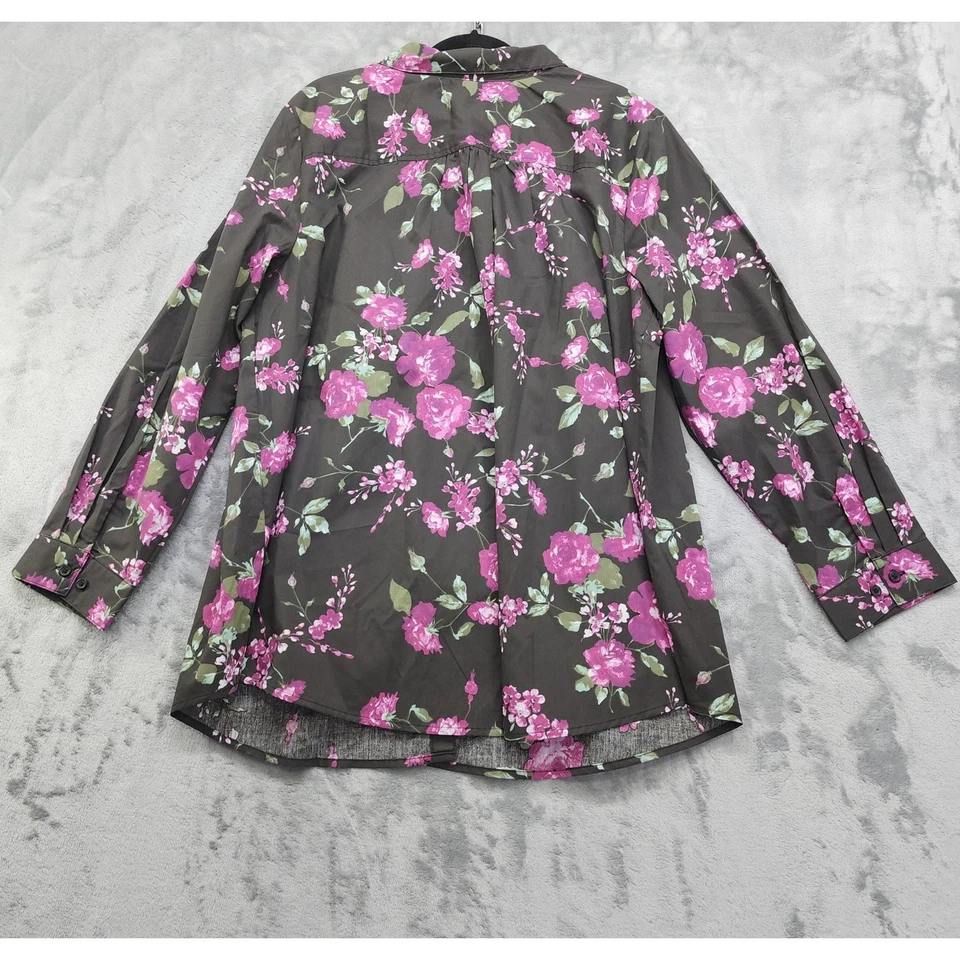 Roaman's 衬衫女式 26W 灰色玫瑰凯特大衬衫纽扣衬衫花卉 — 第 2/4 张图片