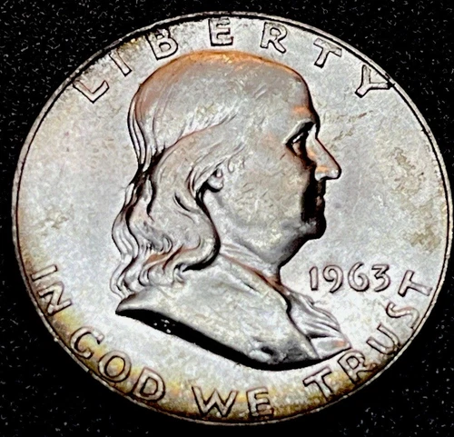 1963 D US Benjamin Franklin LIBERTY BELL Vintage Silver Half Dollar Coin- AU