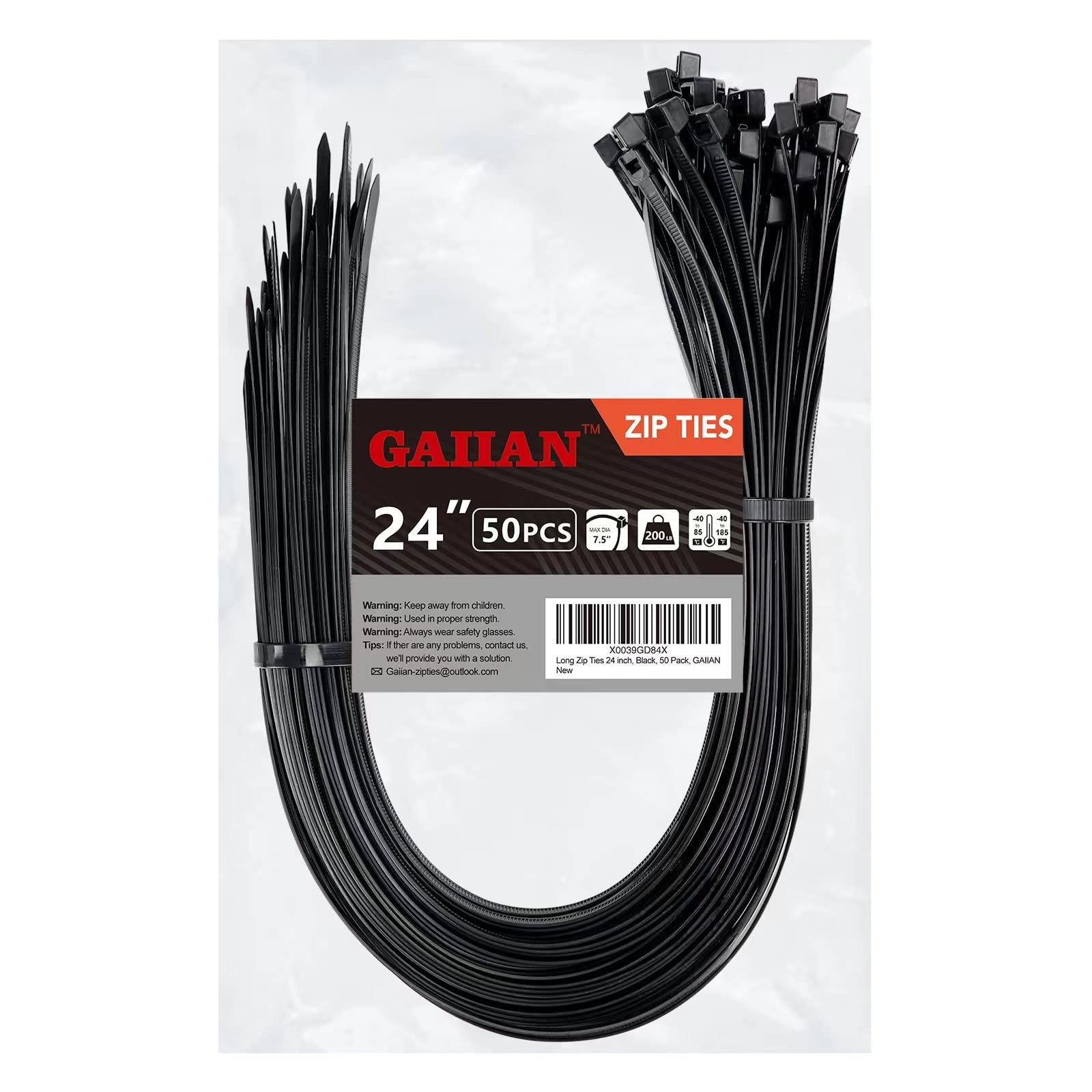 Heavy Duty 24-Inch Long Zip Ties with 200 lbs Tensile Strength