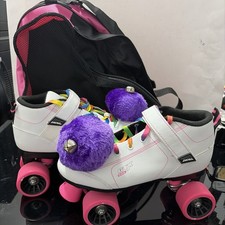 Pacer GTX 500 White Pink Quad Roller Skates Size W8 M7 And Skate Bag