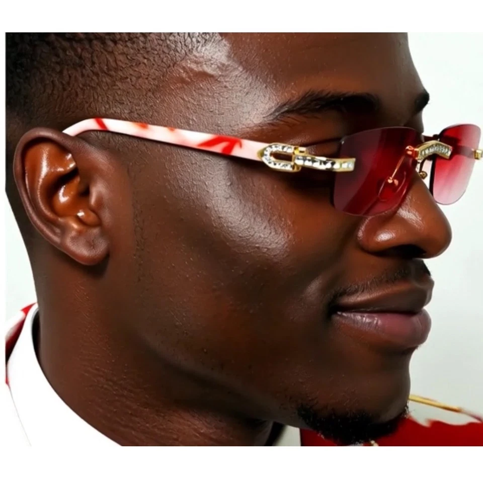 Gafas de sol para hombre doradas cristal mármol inspirado en diseñador brillantes cystales elegantes nuevas Foto 4 de 4
