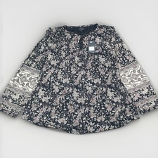 Lucky Brand Womens 1X Floral Boho Blouse Black Long Sleeve Peasant Top NWT