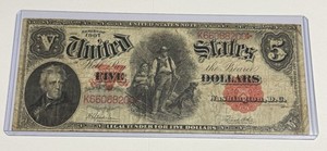 Fine 1907 $5 U.S. ‘Woodchopper’ Note, Speelman-White (Fr #91) Large Bill