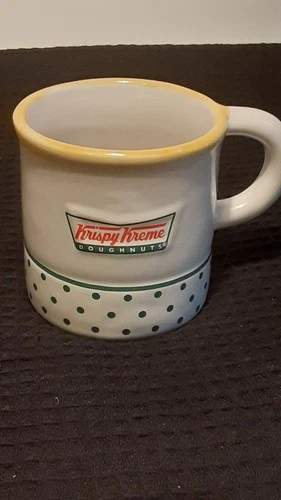 Krispy Kreme Donughnuts Coffee Mug Green Dots 3D Donut on Bottom Inside Cup 