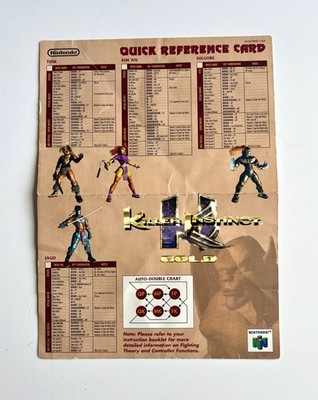 Killer Instinct Gold N64 Quick Reference Card Game Insert- Nintendo 64
