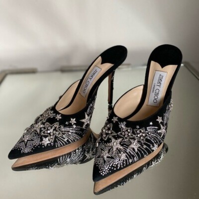 Worn once Jimmy Choo Rav Supernova Crystal embellished mules