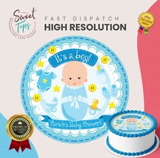 BABY SHOWER IT'S A BOY EDIBLE ROUND CAKE TOPPER DECORATION PERSONALISED